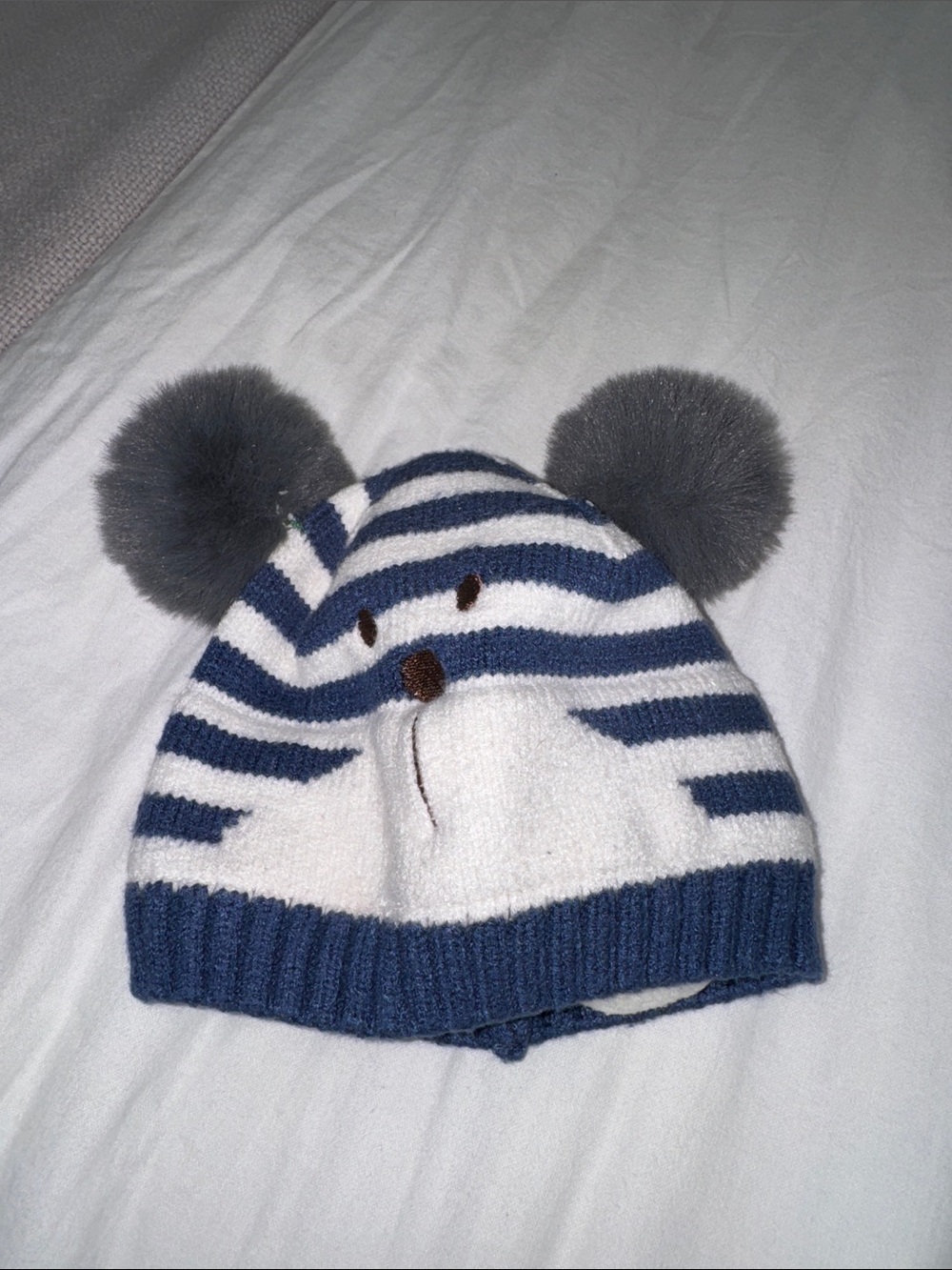 Children's Navy & White Striped Pom-Pom Knit Hat